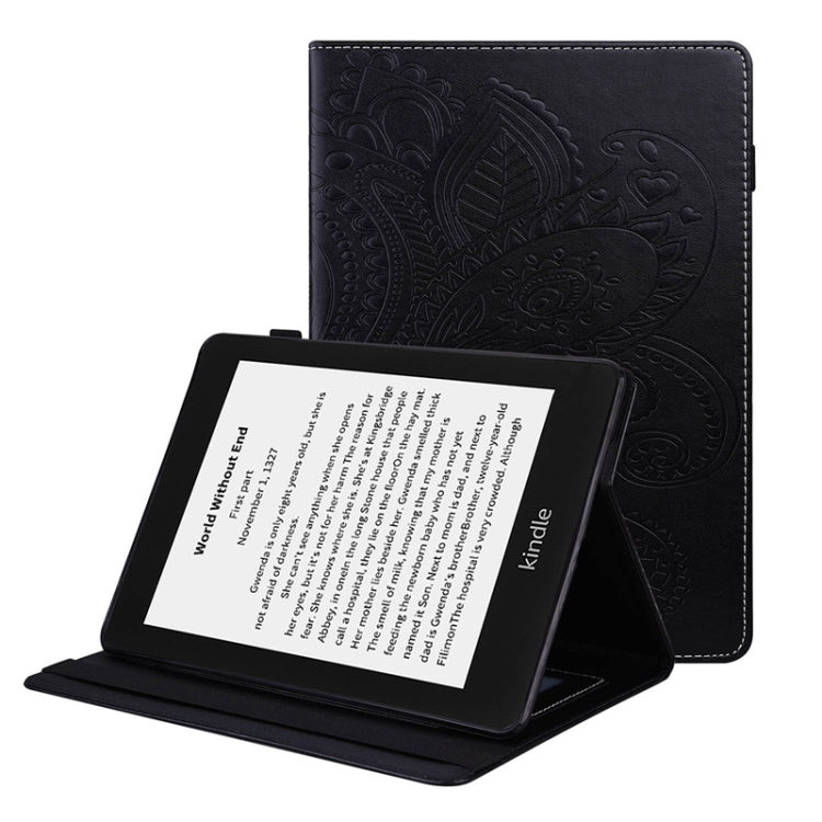 For Amazon Kindle Paperwhite 4/3/2/1 Peacock Tail Embossing Pattern Horizontal Flip Leather Case with Holder & Card Slots & Wallet & Anti Skid Strip