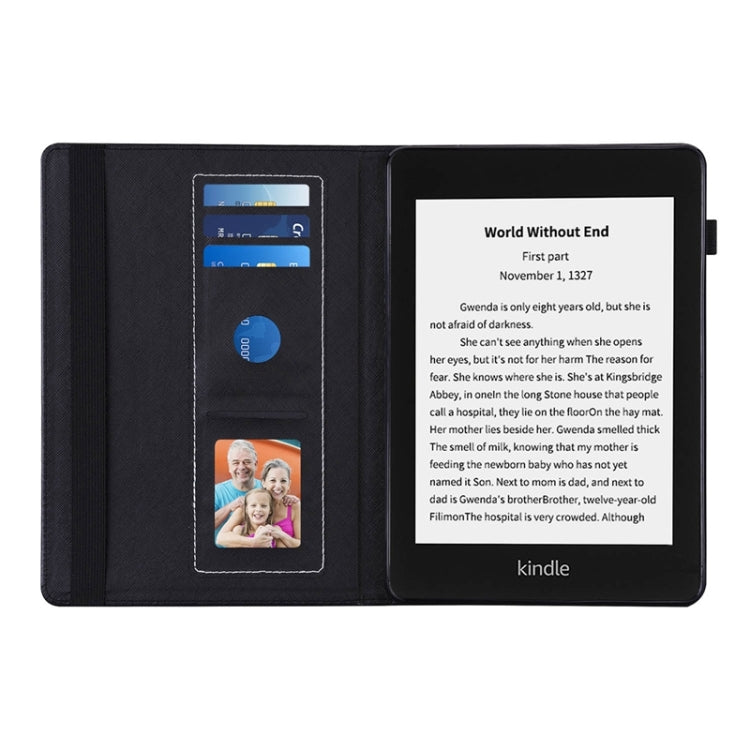 For Amazon Kindle Paperwhite 4/3/2/1 Peacock Tail Embossing Pattern Horizontal Flip Leather Case with Holder & Card Slots & Wallet & Anti Skid Strip