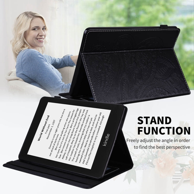 For Amazon Kindle Paperwhite 4/3/2/1 Peacock Tail Embossing Pattern Horizontal Flip Leather Case with Holder & Card Slots & Wallet & Anti Skid Strip