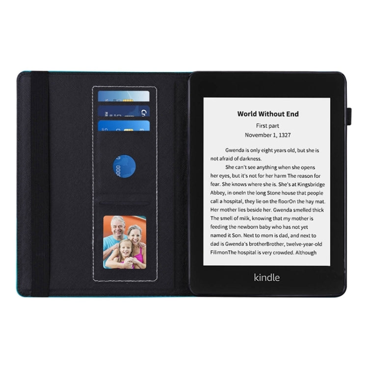 For Amazon Kindle Paperwhite 4/3/2/1 Peacock Tail Embossing Pattern Horizontal Flip Leather Case with Holder & Card Slots & Wallet & Anti Skid Strip