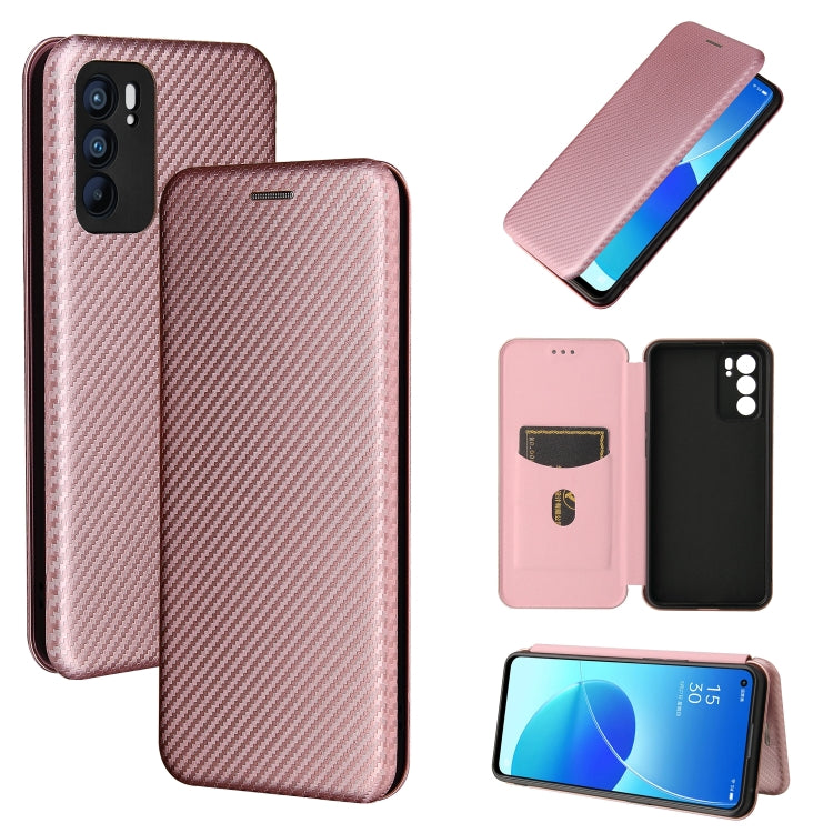 For OPPO Reno6 Carbon Fiber Texture Horizontal Flip TPU + PC + PU Leather Case with Card Slot