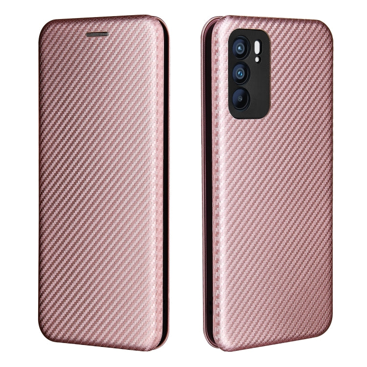 For OPPO Reno6 Carbon Fiber Texture Horizontal Flip TPU + PC + PU Leather Case with Card Slot