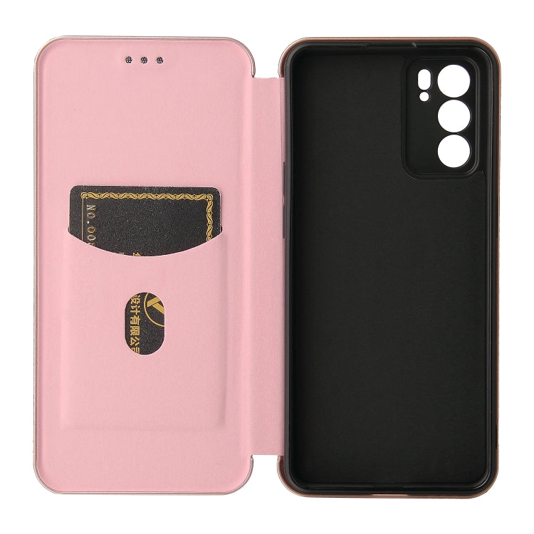 For OPPO Reno6 Carbon Fiber Texture Horizontal Flip TPU + PC + PU Leather Case with Card Slot