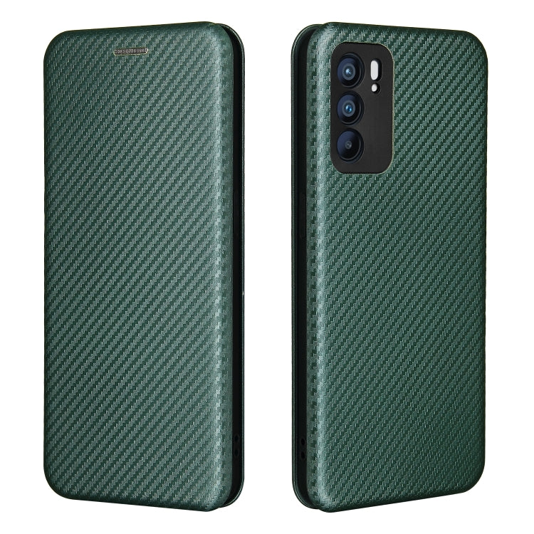 For OPPO Reno6 Carbon Fiber Texture Horizontal Flip TPU + PC + PU Leather Case with Card Slot