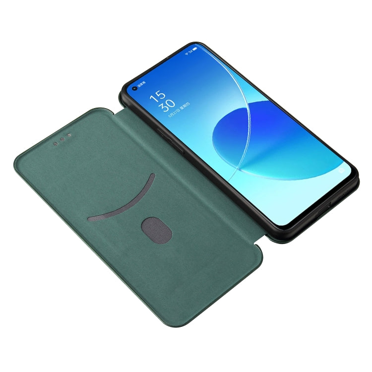 For OPPO Reno6 Carbon Fiber Texture Horizontal Flip TPU + PC + PU Leather Case with Card Slot