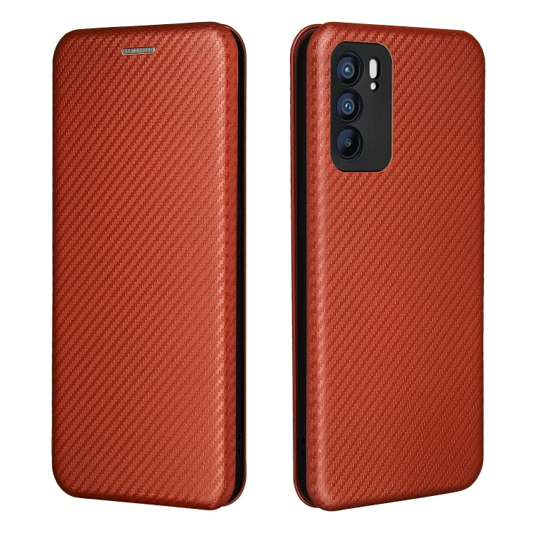 For OPPO Reno6 Carbon Fiber Texture Horizontal Flip TPU + PC + PU Leather Case with Card Slot