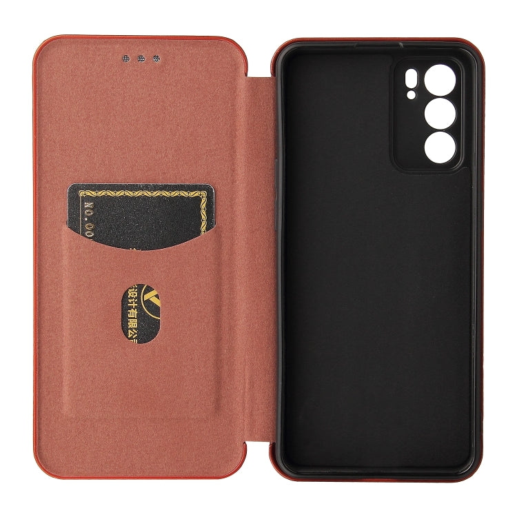 For OPPO Reno6 Carbon Fiber Texture Horizontal Flip TPU + PC + PU Leather Case with Card Slot