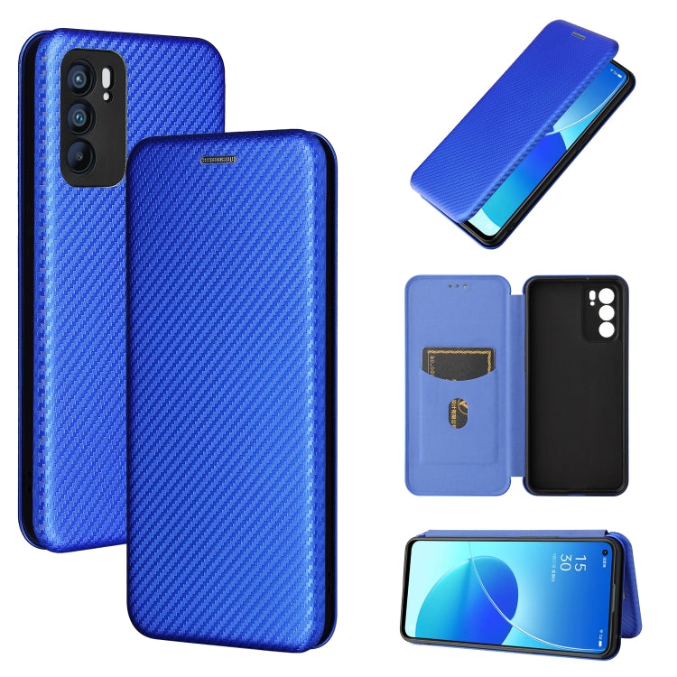For OPPO Reno6 Carbon Fiber Texture Horizontal Flip TPU + PC + PU Leather Case with Card Slot