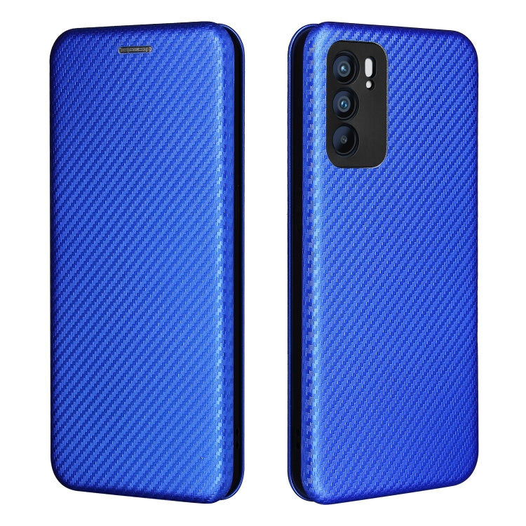 For OPPO Reno6 Carbon Fiber Texture Horizontal Flip TPU + PC + PU Leather Case with Card Slot