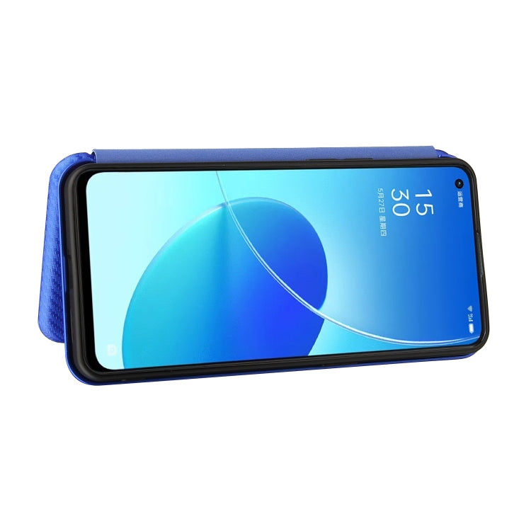 For OPPO Reno6 Carbon Fiber Texture Horizontal Flip TPU + PC + PU Leather Case with Card Slot