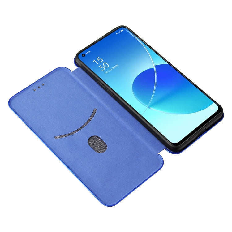 For OPPO Reno6 Carbon Fiber Texture Horizontal Flip TPU + PC + PU Leather Case with Card Slot