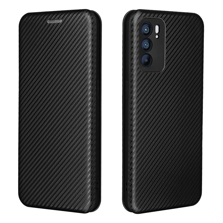 For OPPO Reno6 Carbon Fiber Texture Horizontal Flip TPU + PC + PU Leather Case with Card Slot