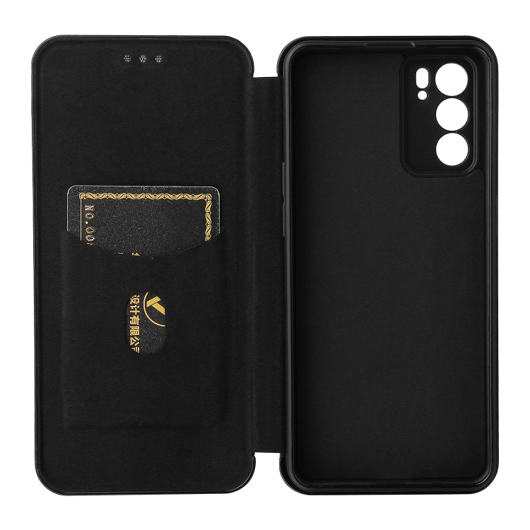 For OPPO Reno6 Carbon Fiber Texture Horizontal Flip TPU + PC + PU Leather Case with Card Slot