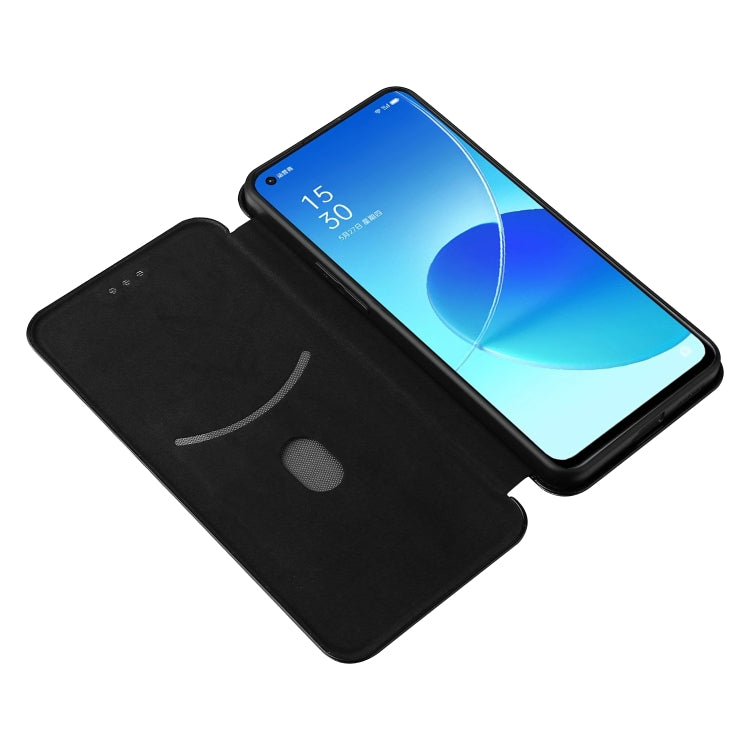 For OPPO Reno6 Carbon Fiber Texture Horizontal Flip TPU + PC + PU Leather Case with Card Slot