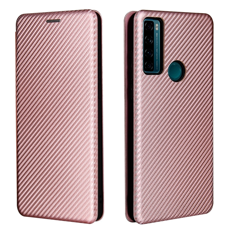 For TCL 20 SE Carbon Fiber Texture Horizontal Flip TPU + PC + PU Leather Case with Card Slot