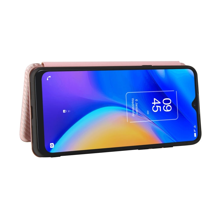 For TCL 20 SE Carbon Fiber Texture Horizontal Flip TPU + PC + PU Leather Case with Card Slot