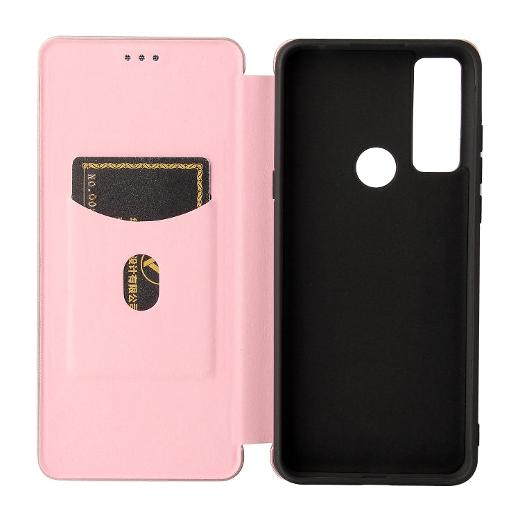 For TCL 20 SE Carbon Fiber Texture Horizontal Flip TPU + PC + PU Leather Case with Card Slot
