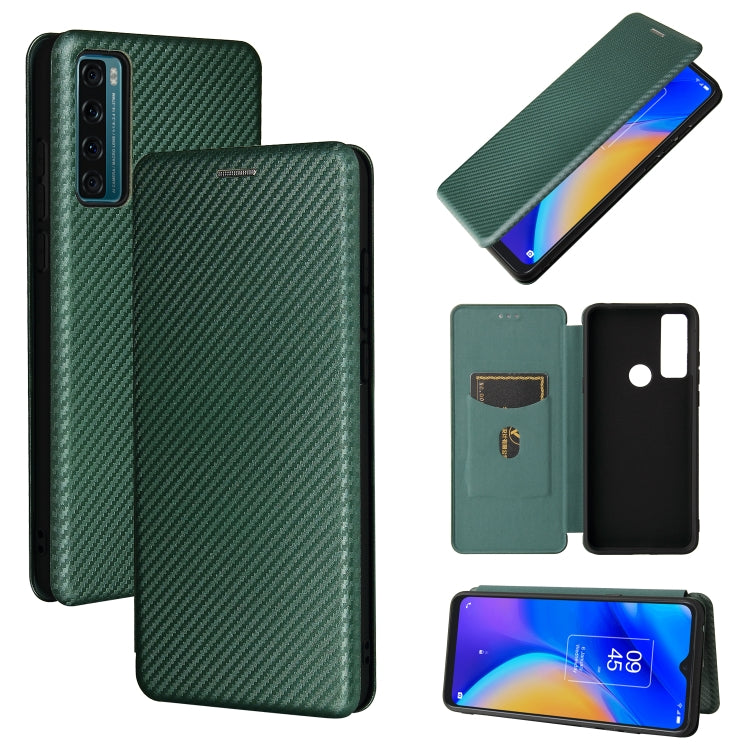 For TCL 20 SE Carbon Fiber Texture Horizontal Flip TPU + PC + PU Leather Case with Card Slot