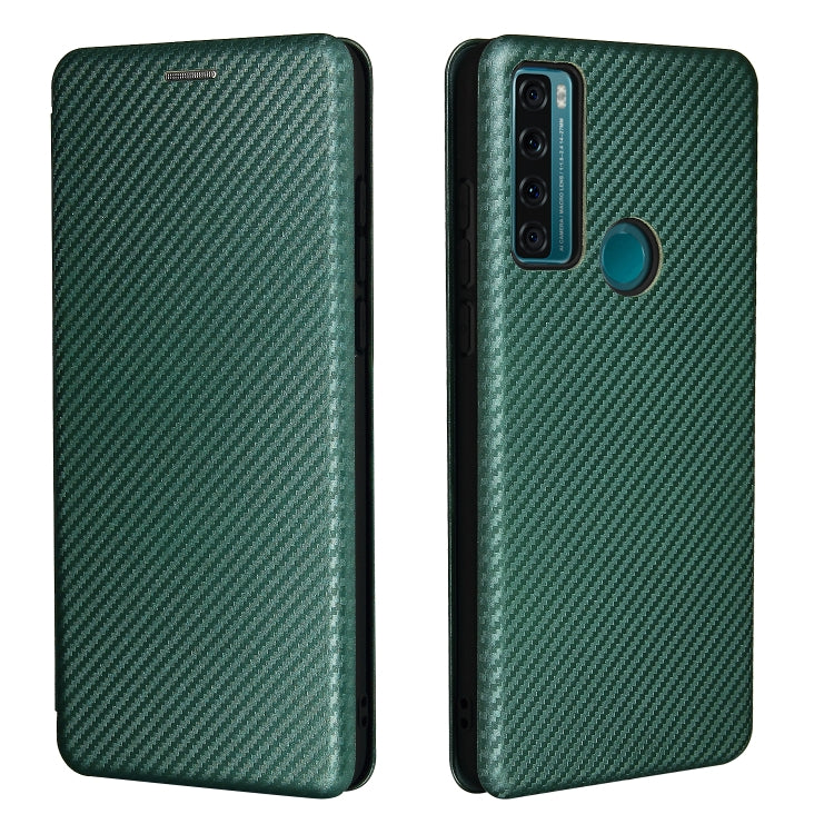 For TCL 20 SE Carbon Fiber Texture Horizontal Flip TPU + PC + PU Leather Case with Card Slot