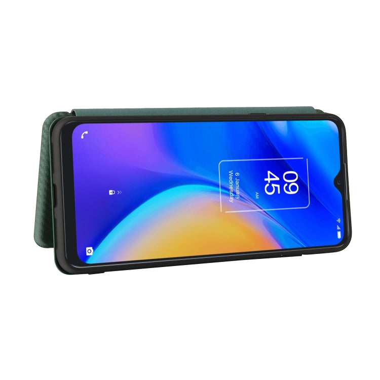 For TCL 20 SE Carbon Fiber Texture Horizontal Flip TPU + PC + PU Leather Case with Card Slot