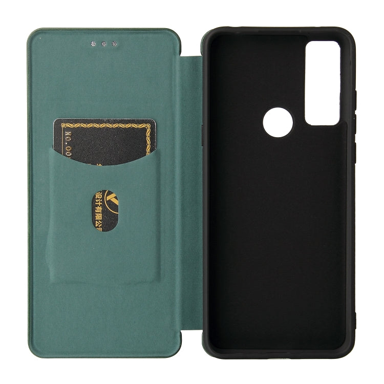 For TCL 20 SE Carbon Fiber Texture Horizontal Flip TPU + PC + PU Leather Case with Card Slot
