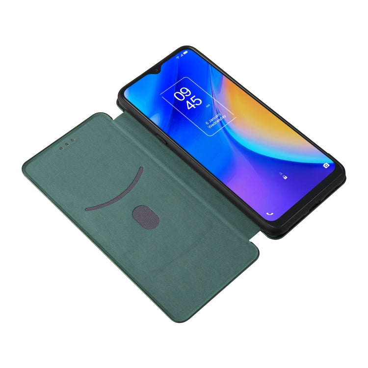 For TCL 20 SE Carbon Fiber Texture Horizontal Flip TPU + PC + PU Leather Case with Card Slot