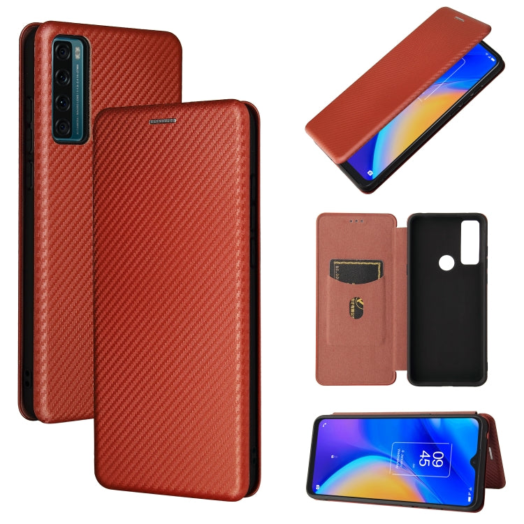For TCL 20 SE Carbon Fiber Texture Horizontal Flip TPU + PC + PU Leather Case with Card Slot