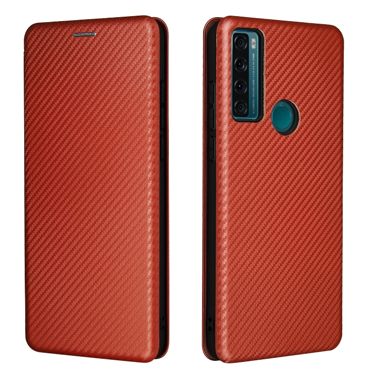 For TCL 20 SE Carbon Fiber Texture Horizontal Flip TPU + PC + PU Leather Case with Card Slot