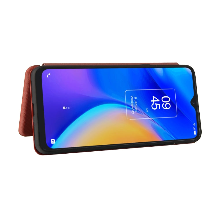 For TCL 20 SE Carbon Fiber Texture Horizontal Flip TPU + PC + PU Leather Case with Card Slot