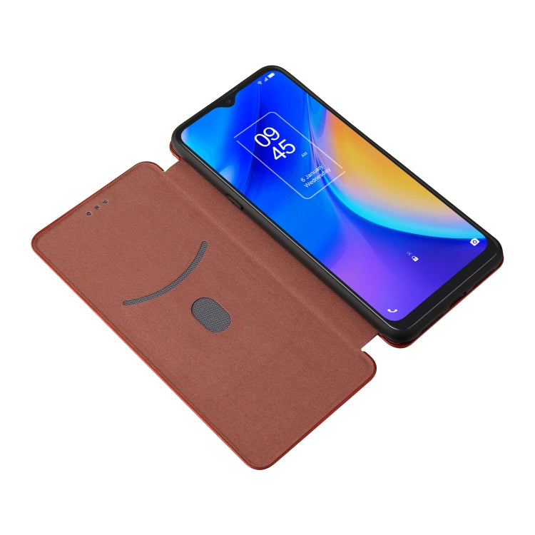 For TCL 20 SE Carbon Fiber Texture Horizontal Flip TPU + PC + PU Leather Case with Card Slot