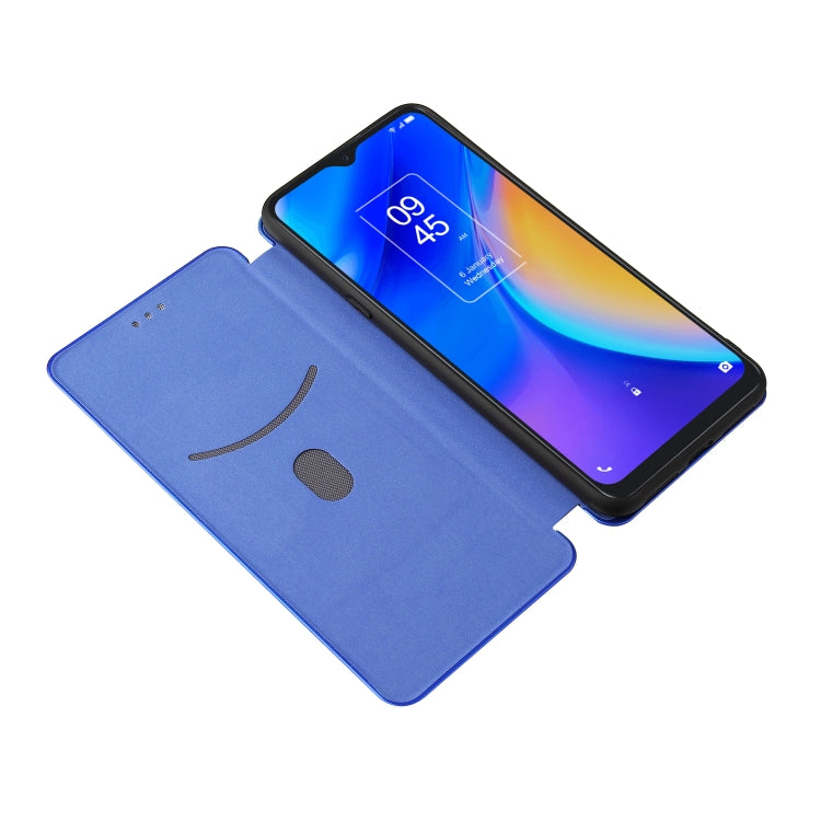 For TCL 20 SE Carbon Fiber Texture Horizontal Flip TPU + PC + PU Leather Case with Card Slot