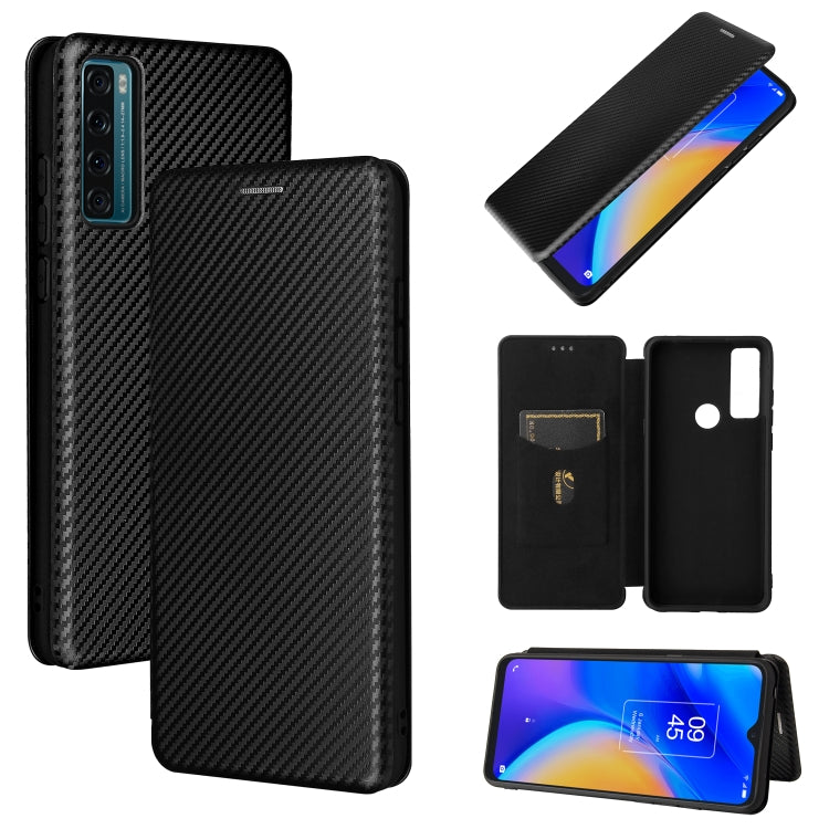For TCL 20 SE Carbon Fiber Texture Horizontal Flip TPU + PC + PU Leather Case with Card Slot
