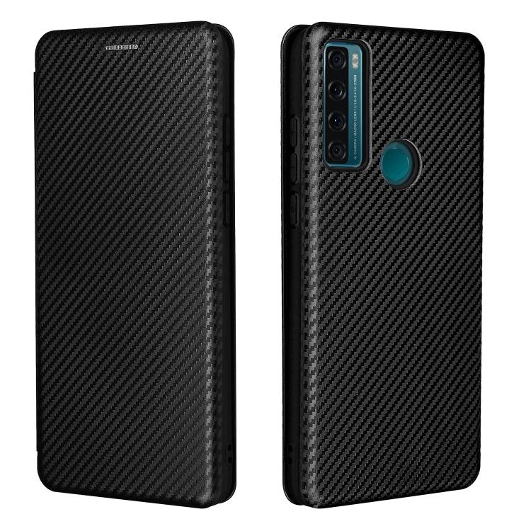 For TCL 20 SE Carbon Fiber Texture Horizontal Flip TPU + PC + PU Leather Case with Card Slot