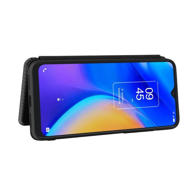 For TCL 20 SE Carbon Fiber Texture Horizontal Flip TPU + PC + PU Leather Case with Card Slot