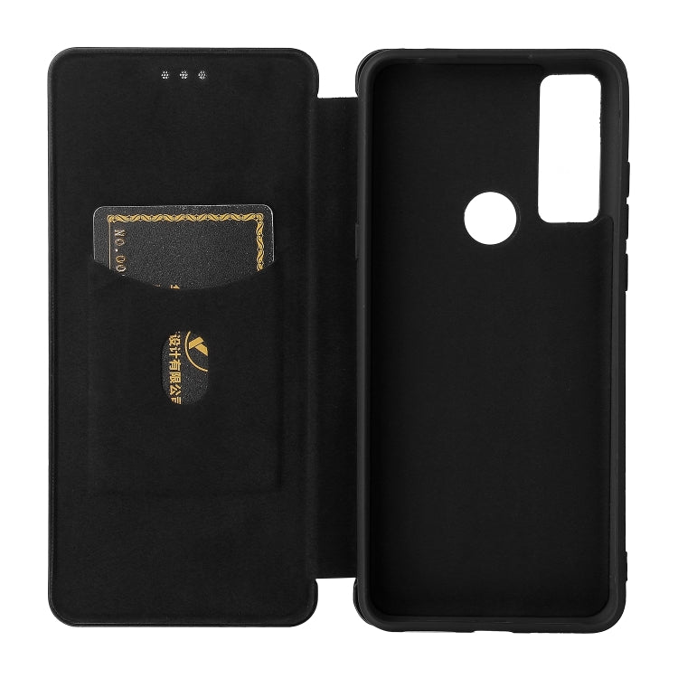 For TCL 20 SE Carbon Fiber Texture Horizontal Flip TPU + PC + PU Leather Case with Card Slot