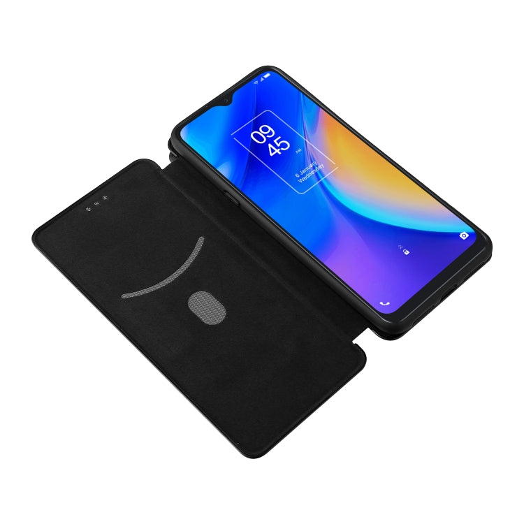 For TCL 20 SE Carbon Fiber Texture Horizontal Flip TPU + PC + PU Leather Case with Card Slot