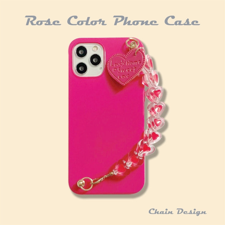 For iPhone 12 / 12 Pro Straight Edge TPU Protective Case with Heart Chain