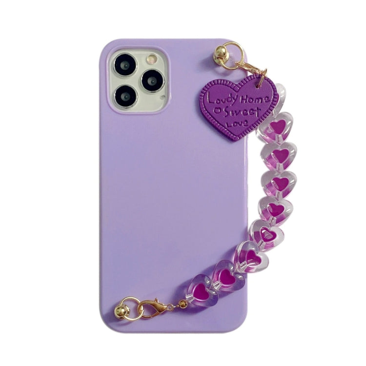For iPhone 12 / 12 Pro Straight Edge TPU Protective Case with Heart Chain