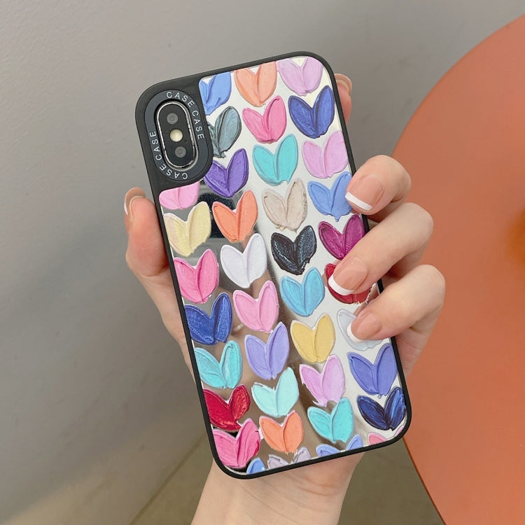 For iPhone XR Mirror Series Colorful Hearts Pattern Protective Case