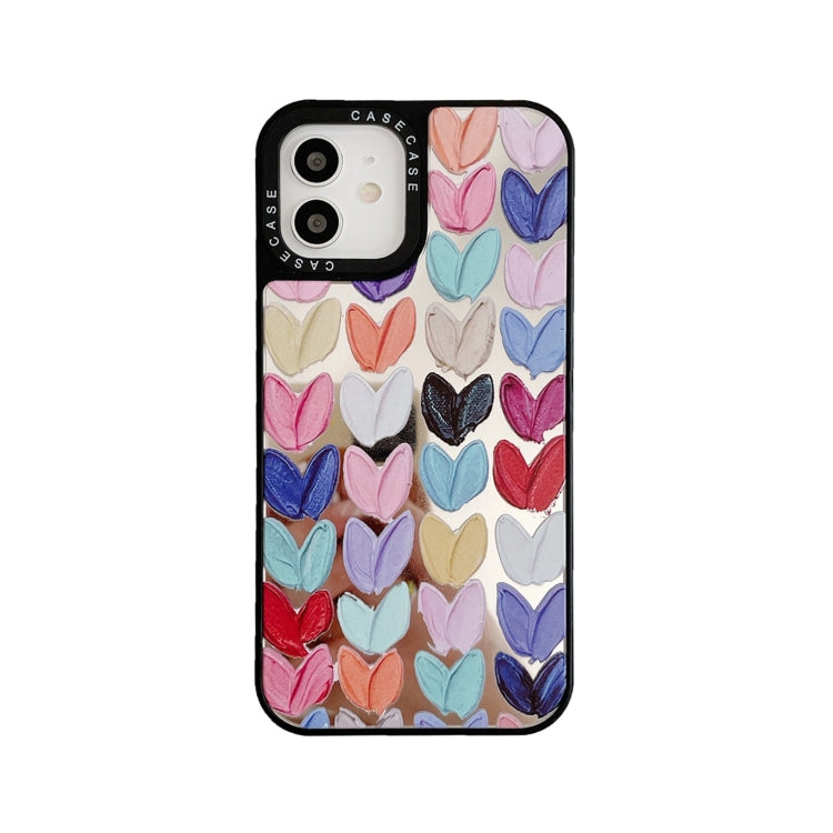 For iPhone 12 / 12 Pro Mirror Series Colorful Hearts Pattern Protective Case
