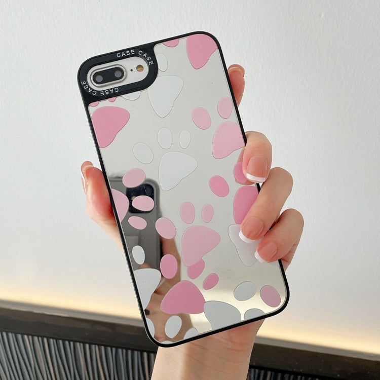 For iPhone SE 2022 / SE 2020 / 8 / 7 Mirror Series Pink Cute Cat Paw Prints Pattern Protective Case