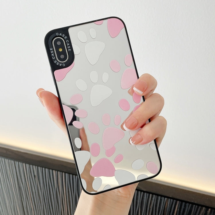 For iPhone X / XS Mirror Series Pink Cute Cat Paw Prints Pattern Protective Case