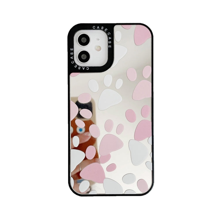 For iPhone 11 Mirror Series Pink Cute Cat Paw Prints Pattern Protective Case