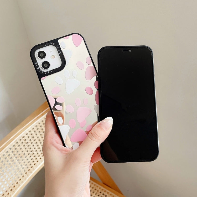 For iPhone 12 / 12 Pro Mirror Series Pink Cute Cat Paw Prints Pattern Protective Case