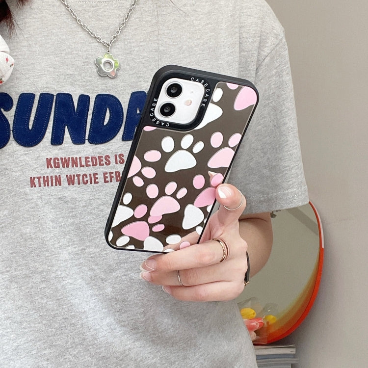 For iPhone 12 / 12 Pro Mirror Series Pink Cute Cat Paw Prints Pattern Protective Case