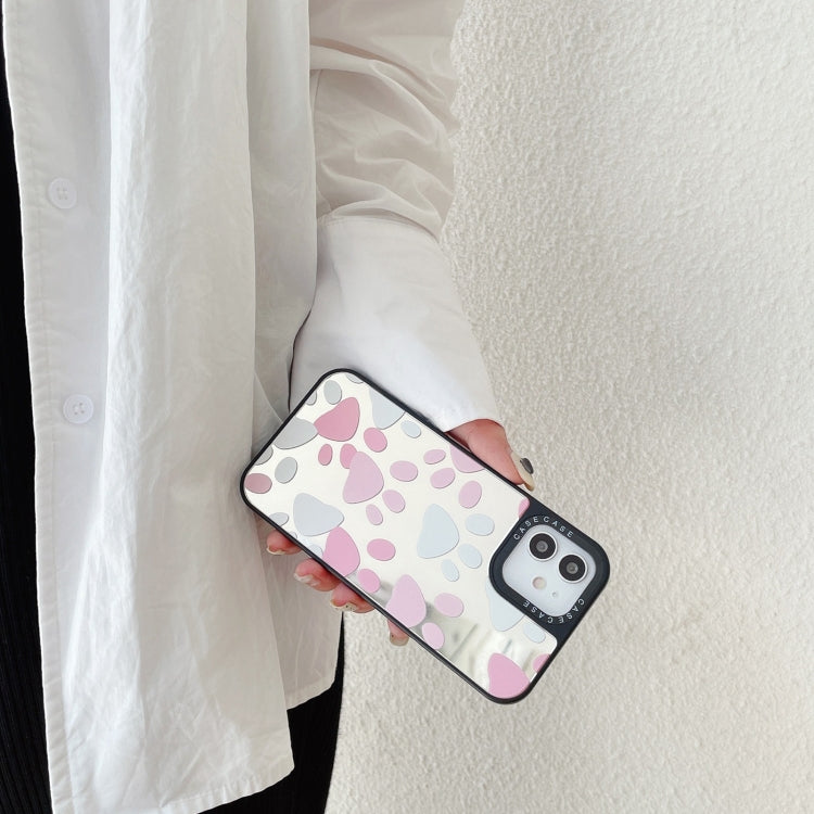 For iPhone 12 / 12 Pro Mirror Series Pink Cute Cat Paw Prints Pattern Protective Case