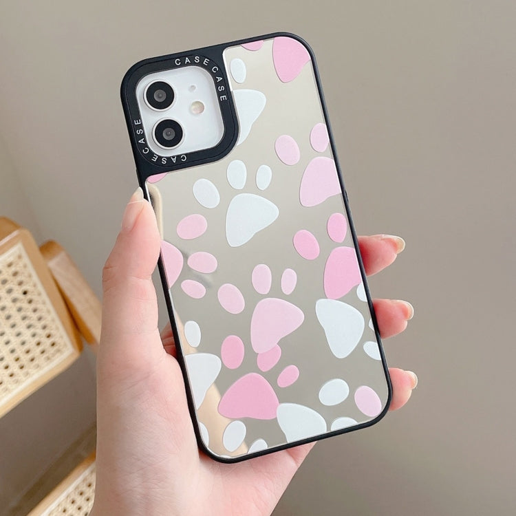 For iPhone 12 Pro Max Mirror Series Pink Cute Cat Paw Prints Pattern Protective Case