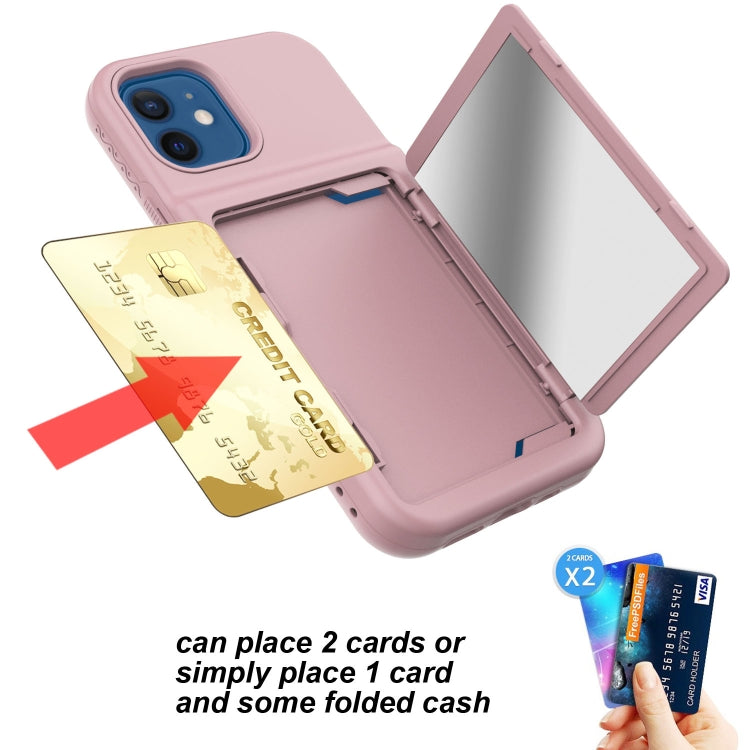 For iPhone 12 mini Shockproof PC + TPU Protective Case with Card Slots & Mirror