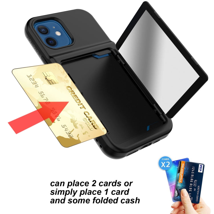 For iPhone 12 mini Shockproof PC + TPU Protective Case with Card Slots & Mirror