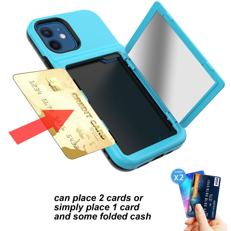 For iPhone 12 mini Shockproof PC + TPU Protective Case with Card Slots & Mirror